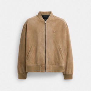 Beige Men Coach Lightweight Suede Jackets | AU_CH34123