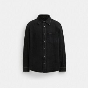 Black Men Coach Black Denim Shirt In Organic Cotton T Shirts | AU_CH87959
