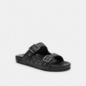 Black Men Coach Buckle Strap In Signature Jacquard Sandals | AU_CH44611