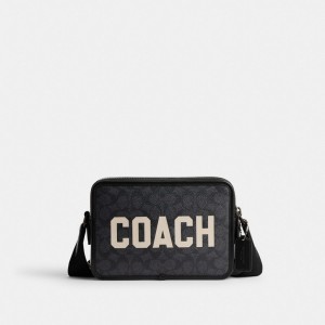 Black Men Coach Charter 24 In Signature Canvas With Graphic Crossbody Bags | AU_CH38713