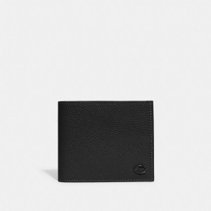 Black Men Coach Double Billfold Wallet Polished Pebble Leather Billfolds | AU_CH21965
