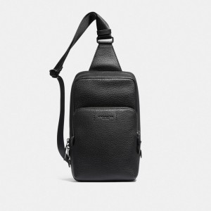 Black Men Coach Gotham Pack Pebble Leather Crossbody Bags | AU_CH76490