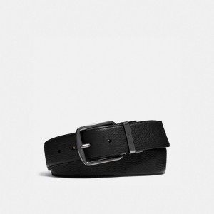 Black Men Coach Harness Buckle Cut To Size Reversible Belt 38 Mm Belts | AU_CH38697