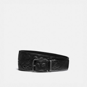 Black Men Coach Harness Buckle Cut To Size Reversible Belt 38 Mm Belts | AU_CH23566