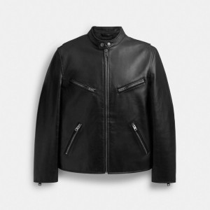 Black Men Coach Leather Racer Jackets | AU_CH24698