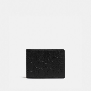 Black Men Coach Slim Billfold Wallet In Signature Leather Pebble Leather Billfolds | AU_CH35249