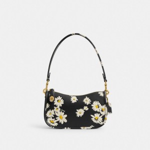 Black Multicolor Women Coach Swinger 20 With Floral Print Brass Shoulder Bags | AU_CH49712