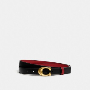 Black Red Women Coach Sculpted C Buckle Cut To Size Reversible Belt 25 Mm Brass Belts | AU_CH47316