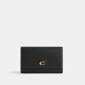 Black Women Coach Essential Medium Flap Brass Large Wallets | AU_CH24993