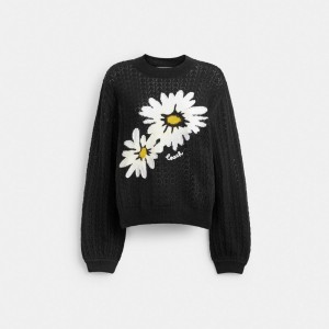 Black Women Coach Floral Crewneck Sweaters | AU_CH75626
