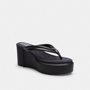 Black Women Coach Franki Flip Flop In Signature Jacquard Sandals | AU_CH57408