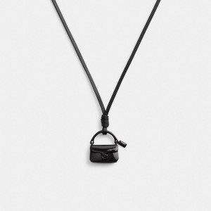 Black Women Coach Handbag Leather Necklace | AU_CH81027