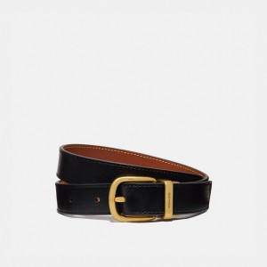Black Women Coach Harness Buckle Reversible Belt 25 Mm Brass Belts | AU_CH23261