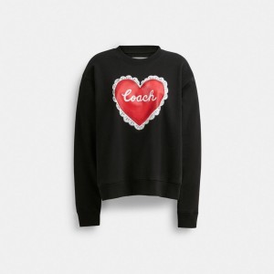 Black Women Coach Heart Crewneck Sweaters | AU_CH84079