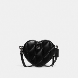 Black Women Coach Heart With Quilting Pewter Crossbody Bags | AU_CH36573