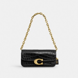Black Women Coach Idol 23 In Alligator Brass Shoulder Bags | AU_CH58511