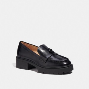 Black Women Coach Leah Leather Loafers | AU_CH31431
