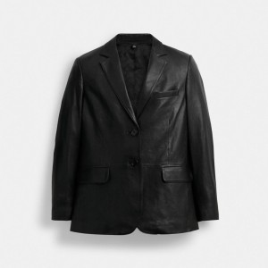 Black Women Coach Leather Jackets | AU_CH89088