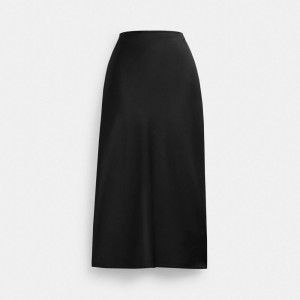 Black Women Coach Long Satin Midi Skirt | AU_CH22061