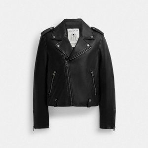 Black Women Coach Moto Jackets | AU_CH54003