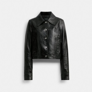 Black Women Coach Patent Leather Jackets | AU_CH89023