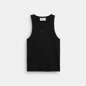 Black Women Coach Ribbed Script Tank Top Tops | AU_CH74414