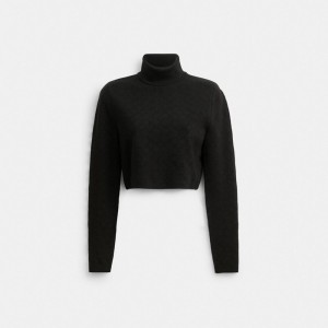 Black Women Coach Signature Knit Cropped Turtleneck Tops | AU_CH84944