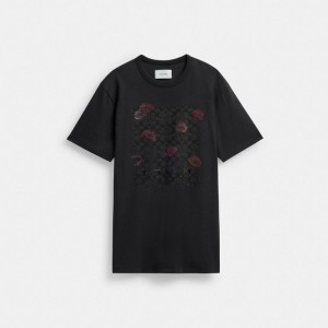 Black Women Coach Signature Square Kiss Print In Organic Cotton T Shirts | AU_CH92791
