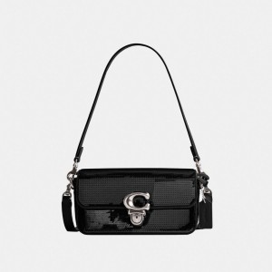 Black Women Coach Studiouette With Sequins Calf Leather Crossbody Bags | AU_CH31415