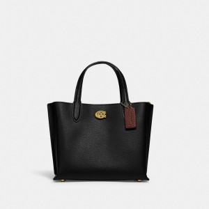 Black Women Coach Willow 24 Polished Pebble Leather Tote Bag | AU_CH39721