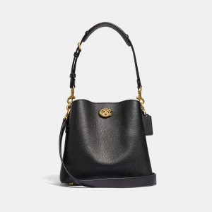 Black Women Coach Willow Bucket Pebble Leather Shoulder Bags | AU_CH73017