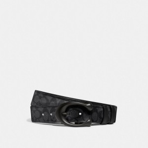 Black / Grey Men Coach Sculpted C Buckle Cut To Size Reversible Belt 40 Mm Belts | AU_CH10436