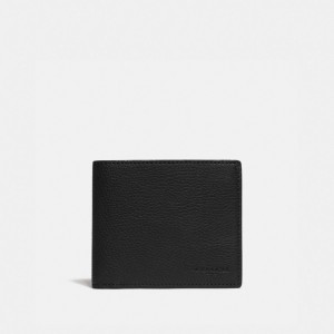 Black / Khaki Men Coach 3 In 1 Wallet With Signature Canvas Detail Pebble Leather Billfolds | AU_CH25659