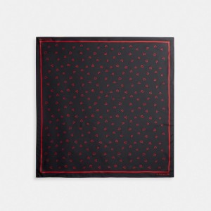 Black / Red Women Coach Hearts Print Silk Square Scarf | AU_CH56773