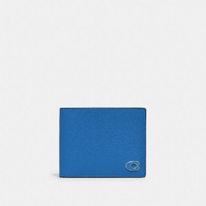 Blue Men Coach 3 In 1 Wallet With Signature Canvas Interior Crossgrain Leather Billfolds | AU_CH95705