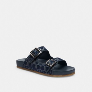 Blue Men Coach Buckle Strap In Signature Denim Denim Sandals | AU_CH77622