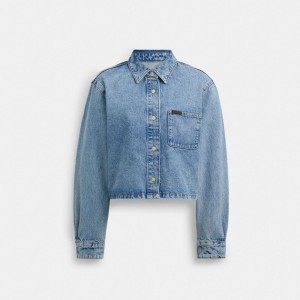 Blue Women Coach Cropped Denim Button Down Tops | AU_CH13645