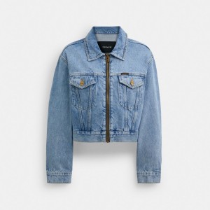 Blue Women Coach Denim Crop In Organic Cotton Jackets | AU_CH67296