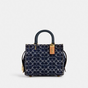 Blue Women Coach Rogue 25 In Signature Denim Brass Handbag | AU_CH18637