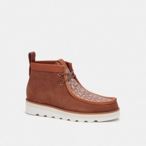 Brown Men Coach Chukka In Micro Signature Jacquard Boots | AU_CH57003