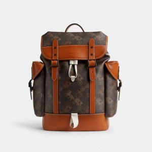 Brown Men Coach Hitch With Large Horse And Carriage Print Printeded Backpacks | AU_CH22372