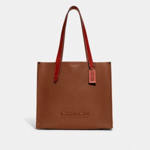 Brown Men Coach Relay 34 Polished Pebble Leather Tote Bag | AU_CH67752