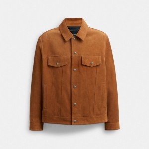 Brown Men Coach Suede Leather Tan Jackets | AU_CH53156