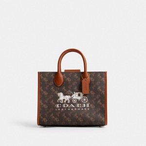 Brown Women Coach Ace 26 With Horse And Carriage Print Brass Tote Bag | AU_CH47543