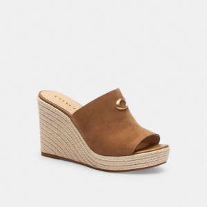 Brown Women Coach Gloria Wedge Coconut Sandals | AU_CH80737