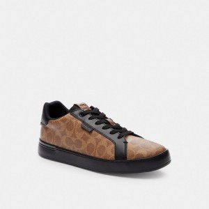 Brown / Black Men Coach Lowline Low Top In Signature Sneakers | AU_CH37584