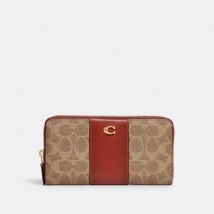 Brown / Red Women Coach Accordion Zip In Colorblock Signature Large Wallets | AU_CH27572