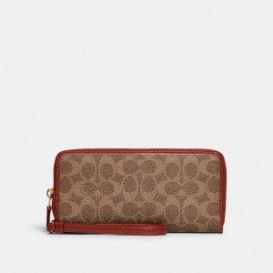 Brown / Red Women Coach Continental In Signature Large Wallets | AU_CH22863