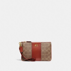 Brown / Red Women Coach Small In Signature Small Wallets | AU_CH49787