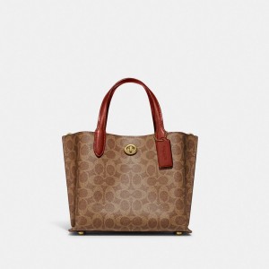 Brown / Red Women Coach Willow 24 In Signature Tote Bag | AU_CH49119